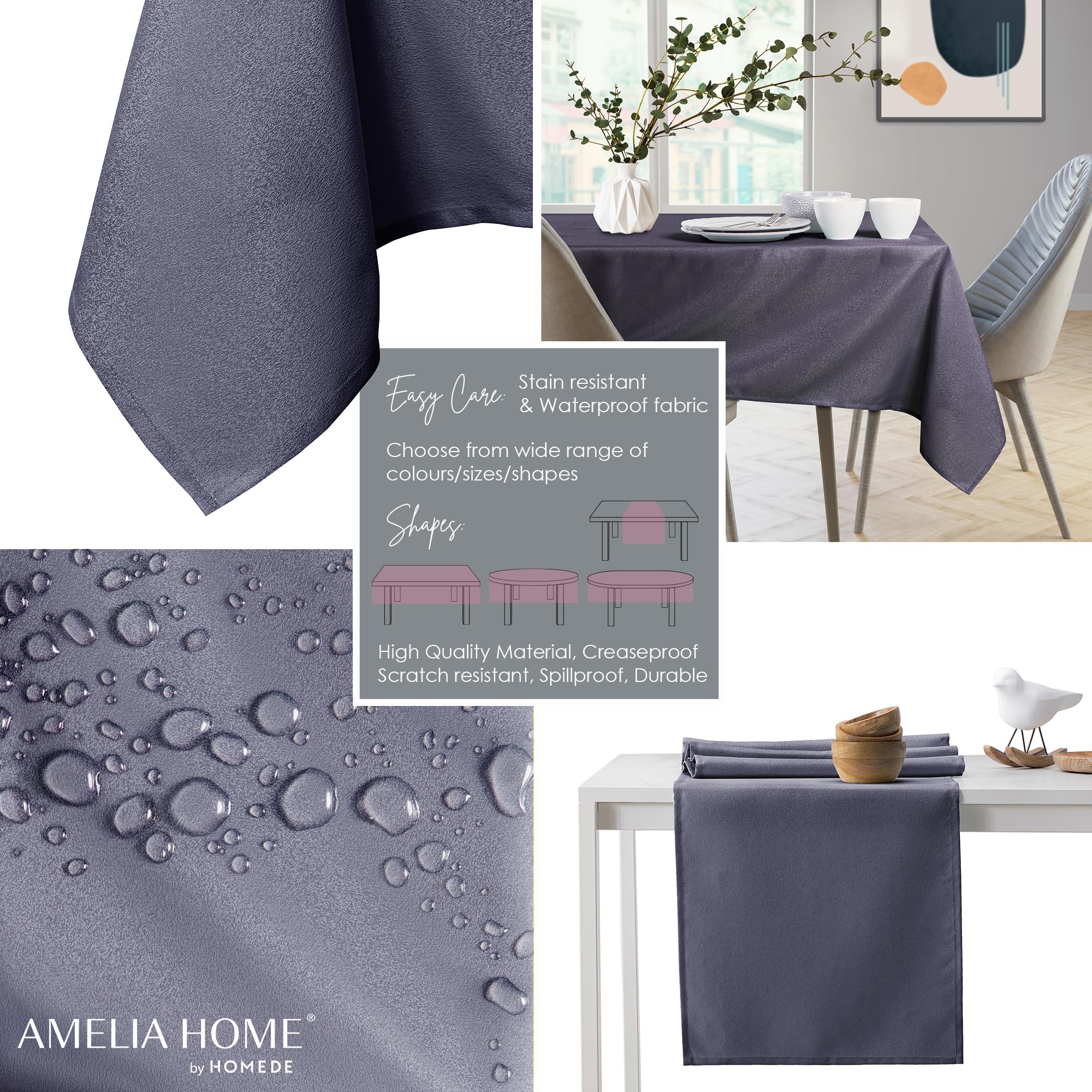 AmeliaHome Tablecloth 40 x 40 cm Table Cloth Stain Protection Lotus Effect Washable Water-Repellent Shiny Smooth Lavender Empire - Image 2