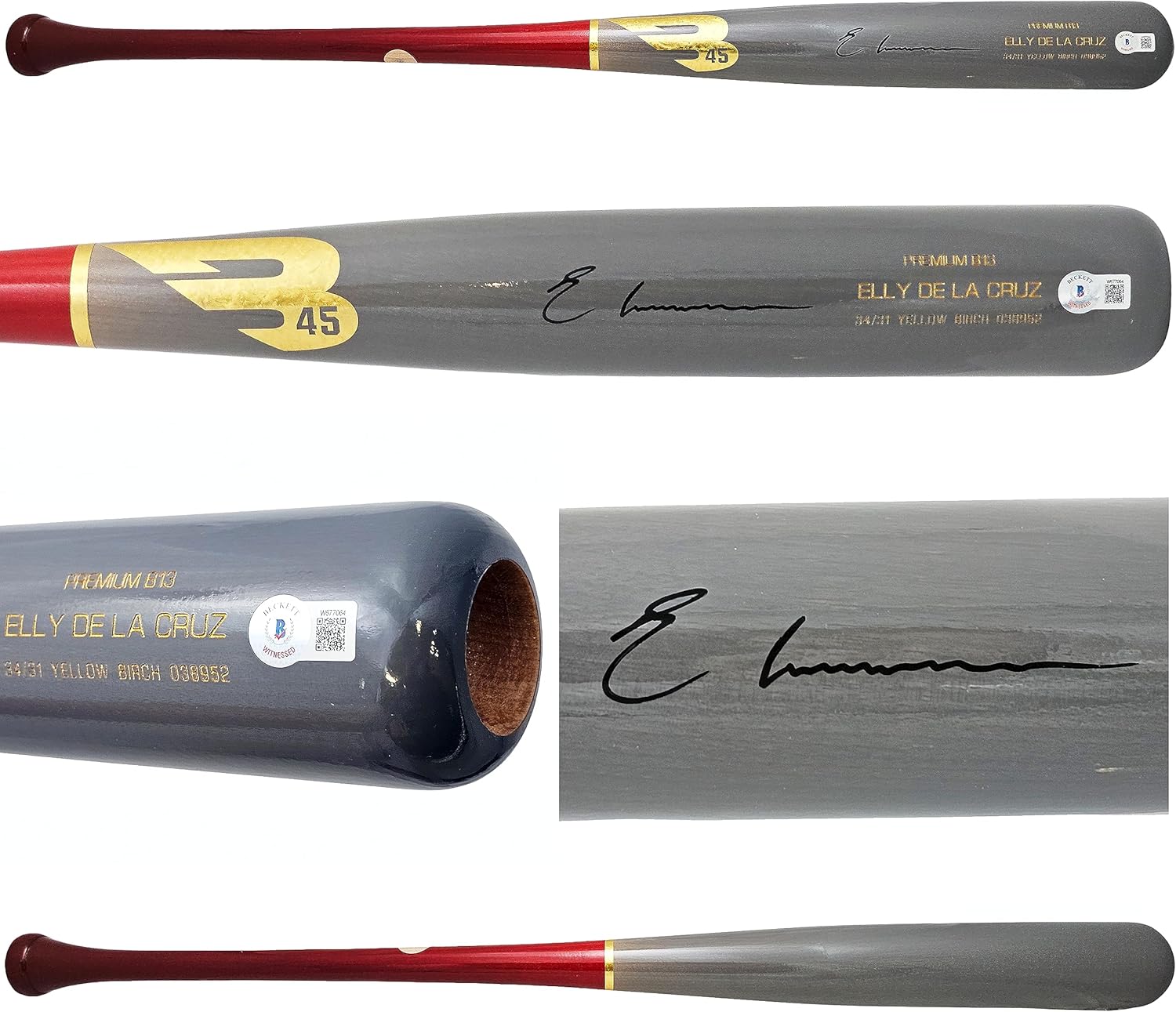 Elly De La Cruz Autographed Gray B45 Player Model Bat Reds Beckett BAS Witness