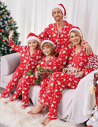 Miniatura 3 de Ekouaer Conjunto de pijamas navideños familiares a juego, de manga larga, con botones ideal para fiestas