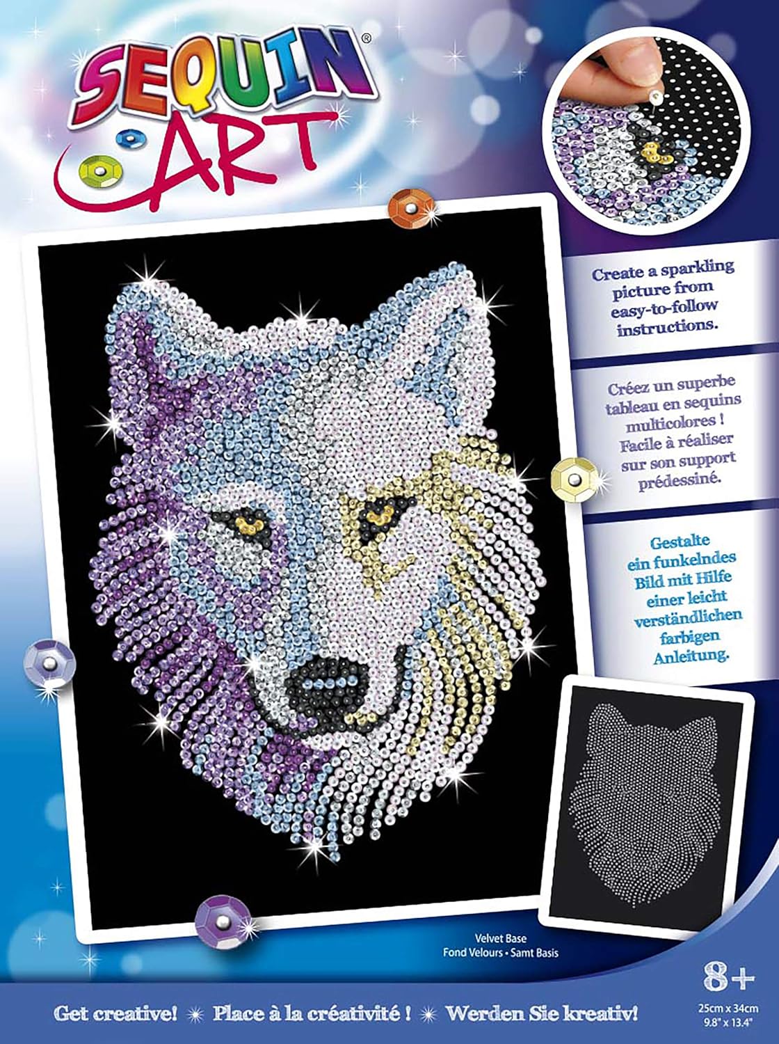 Geospace Sequin Art Blue Series Winter Snow Wolf Sparkling Arts & Crafts DIY Animal Themed Wall Picture Kit Made in Britain - at Home Creative Crafting Fun for Adults & Kids Ages 8 & Up