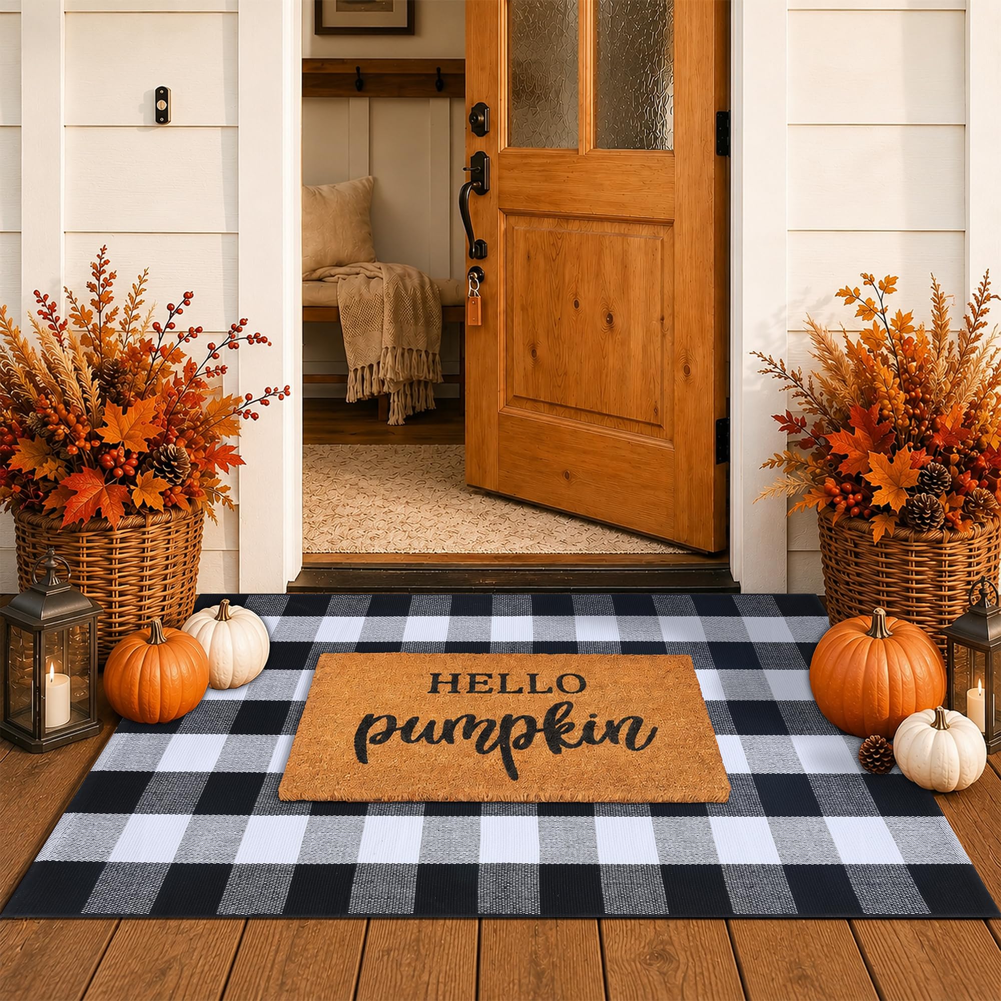 Fall Door Mat Set - Coco Coir & Plaid Rug -14 Fall Door Mat Set - Coco Coir & Plaid Rug -14