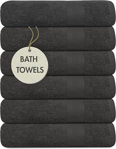 Miniatura 21 de Medium Size Bath Towels Set of 6 – 100% Cotton Terry – 24" x 48" – Quick Dry, Soft & Highly Absorbent – Black Towels for Bathroom, Gym, Spa, Pool &
