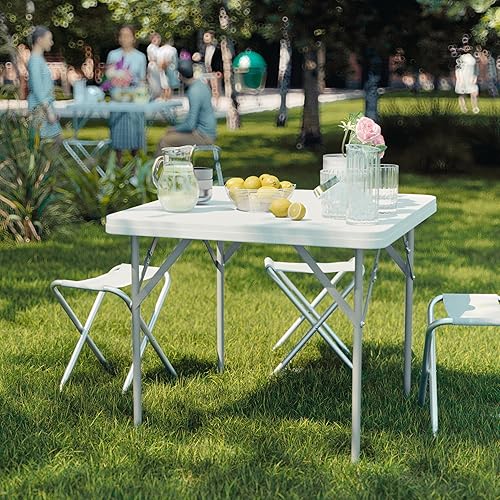 Miniatura 8 de Mesa plegable Flash Furniture de plástico blanco granito cuadrada de 285 pies
