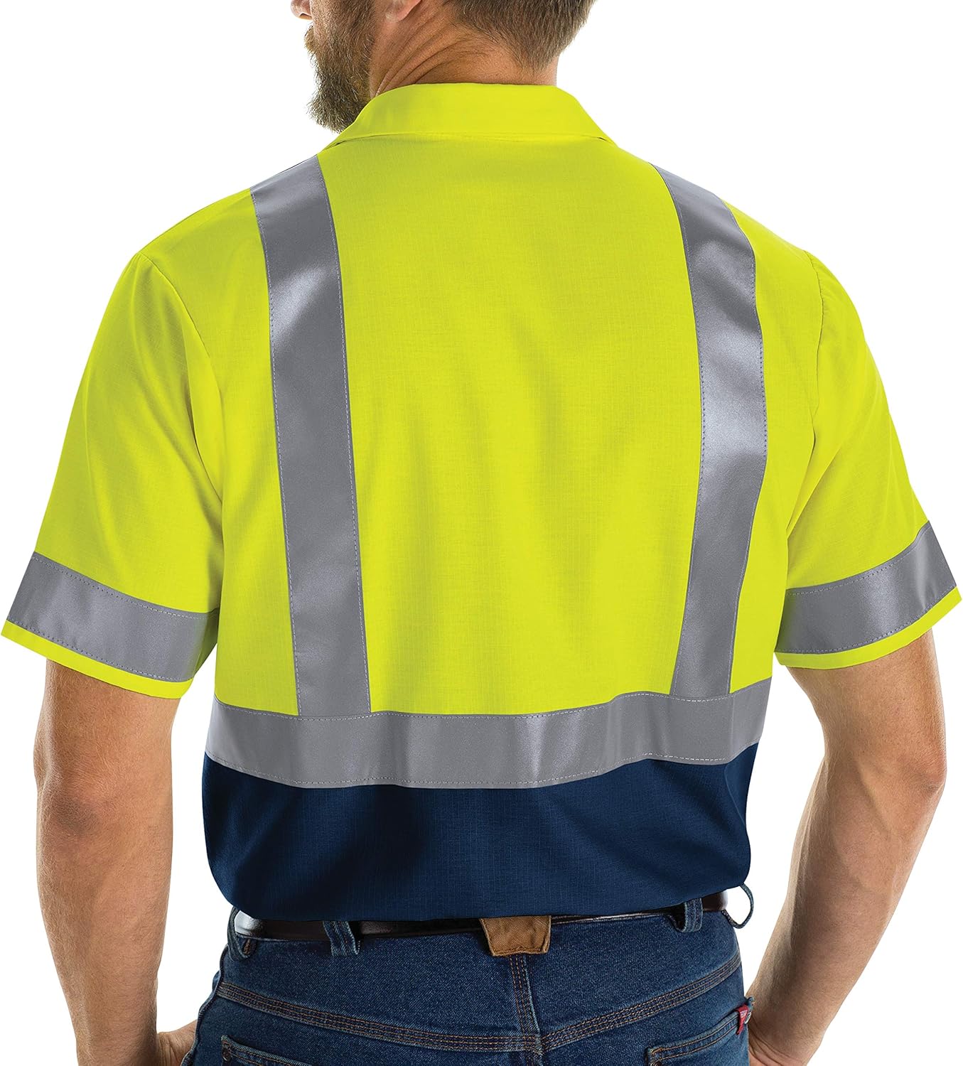 Red Kap Men's Hi-Vis SS Colorblock Ripstop Work Shirt-Type R, Class 2, Fluorescent Yellow/Green/Navy, 2X-Large - Image 2
