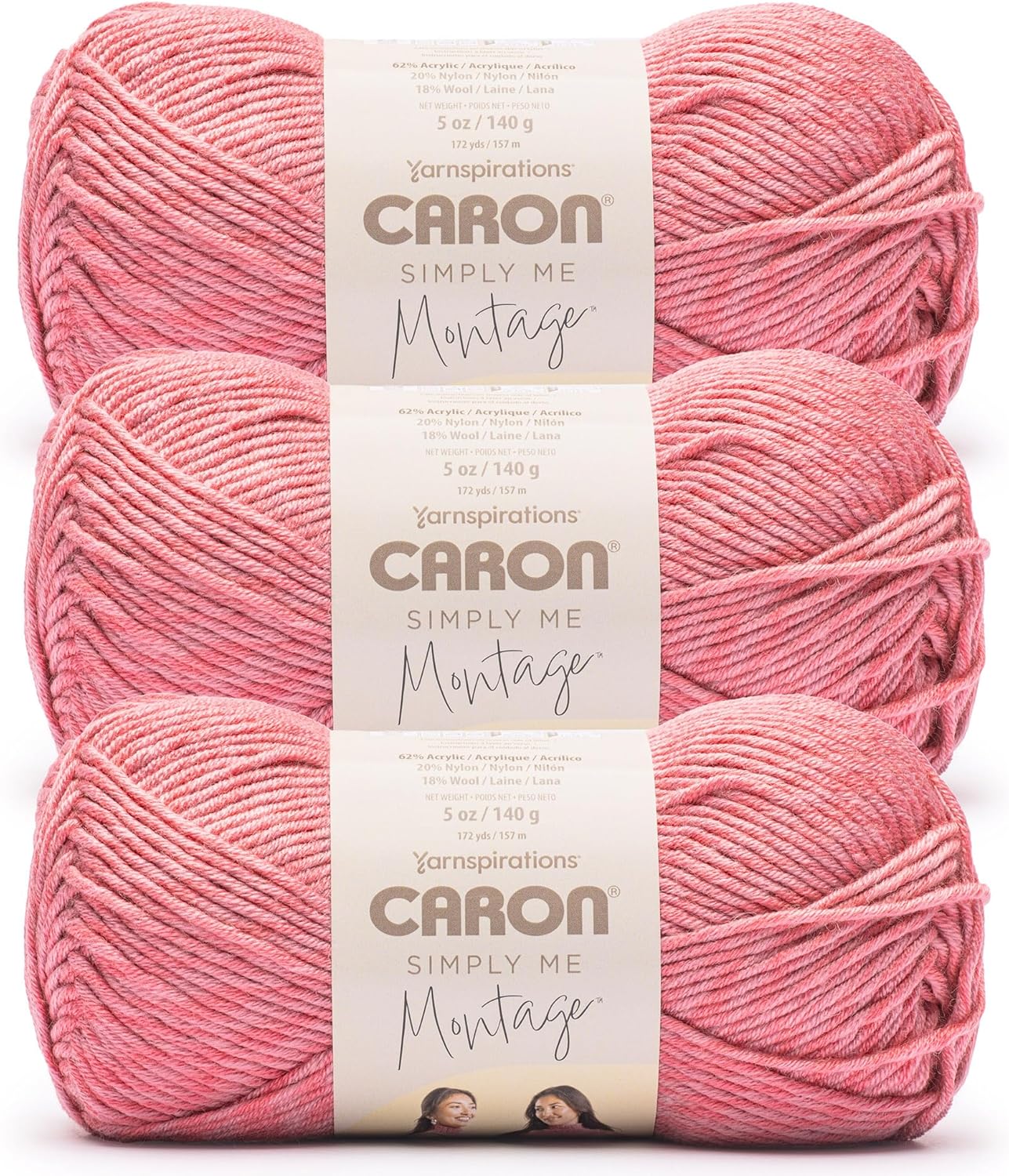 Caron Simply Me Montage Tourmaline Yarn - 3 Pack of 140g/5oz - 62% Acrylic 20% Nylon 18% Wool - #5 Bulky - 172 Yards - Knitting/Crochet