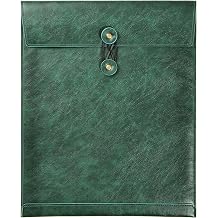 Green PU Leather File Folder for Documents,Important Document Folder with String Tie,Laptop Sleeve Notebook Case,Leather File Organizer, A4 Envelopes Filing Folder
