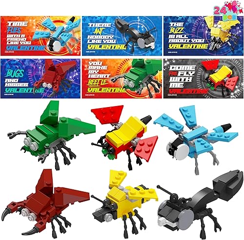 JOYIN Paquete de 24 tarjetas de San Valentín con bloques de construcción de animales para regalos, recuerdos de fiesta, premio de intercambio de