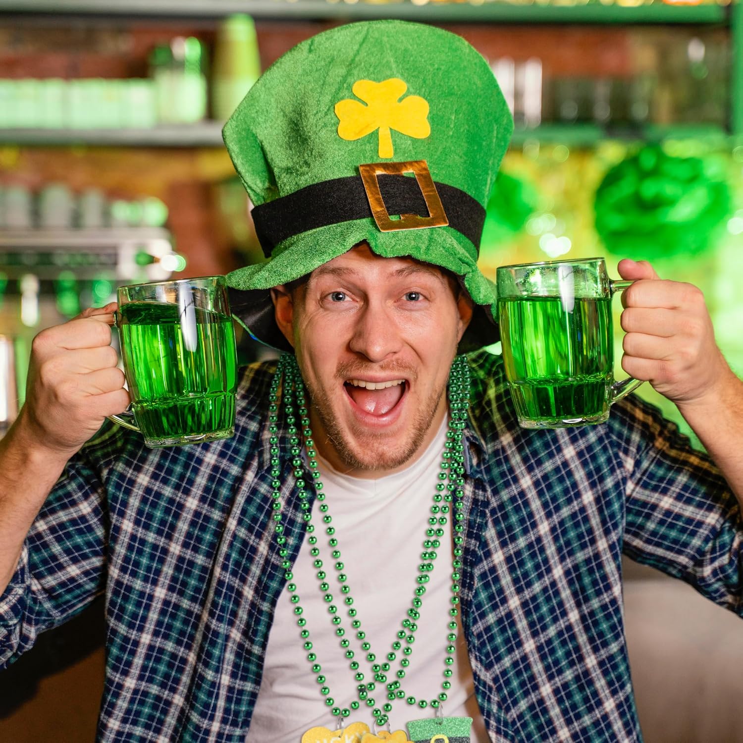 JOYIN 24 Pcs St Patricks Beads Necklaces with 6 Designed Pendants, Green Necklaces Bulk for St. Patrick's Day Carnival Party Favors Decorations Dress Up Accessories, Irish Beer Jewelry Costume