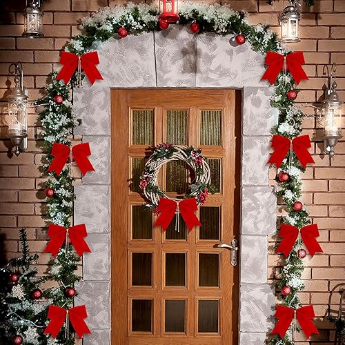 Miniatura 32 de WILLBOND 12 lazos decorativos de terciopelo de arpillera a cuadros de búfalo para coronas para envoltura de regalo, decoración de fiesta de Navidad