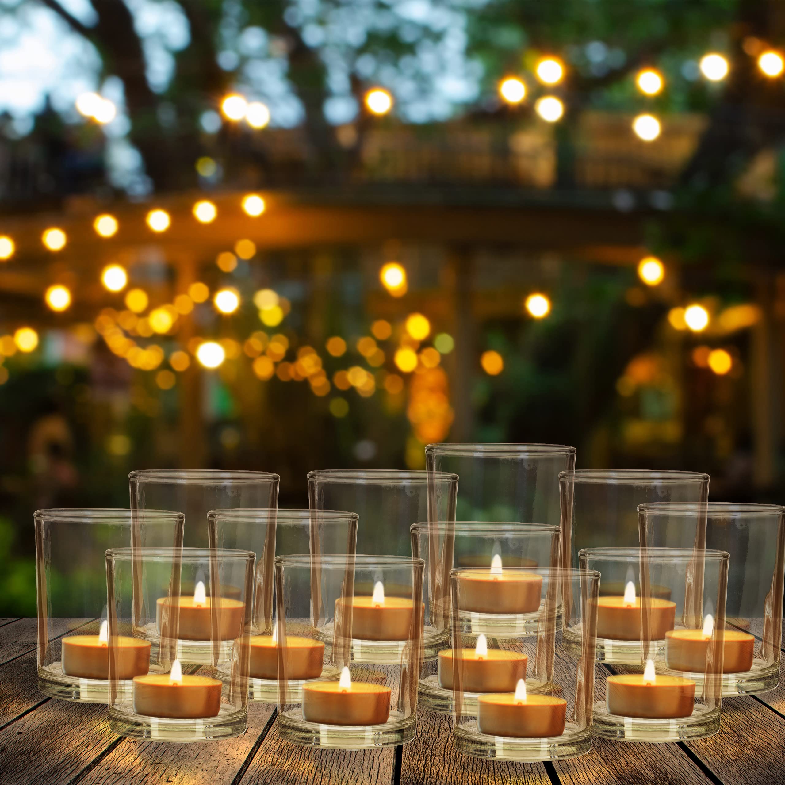 Relaxdays Lot de 12 Photophores en Verre pour Bougies Chauffe-Plat, H x D : 8,5 x 7 cm, Transparent