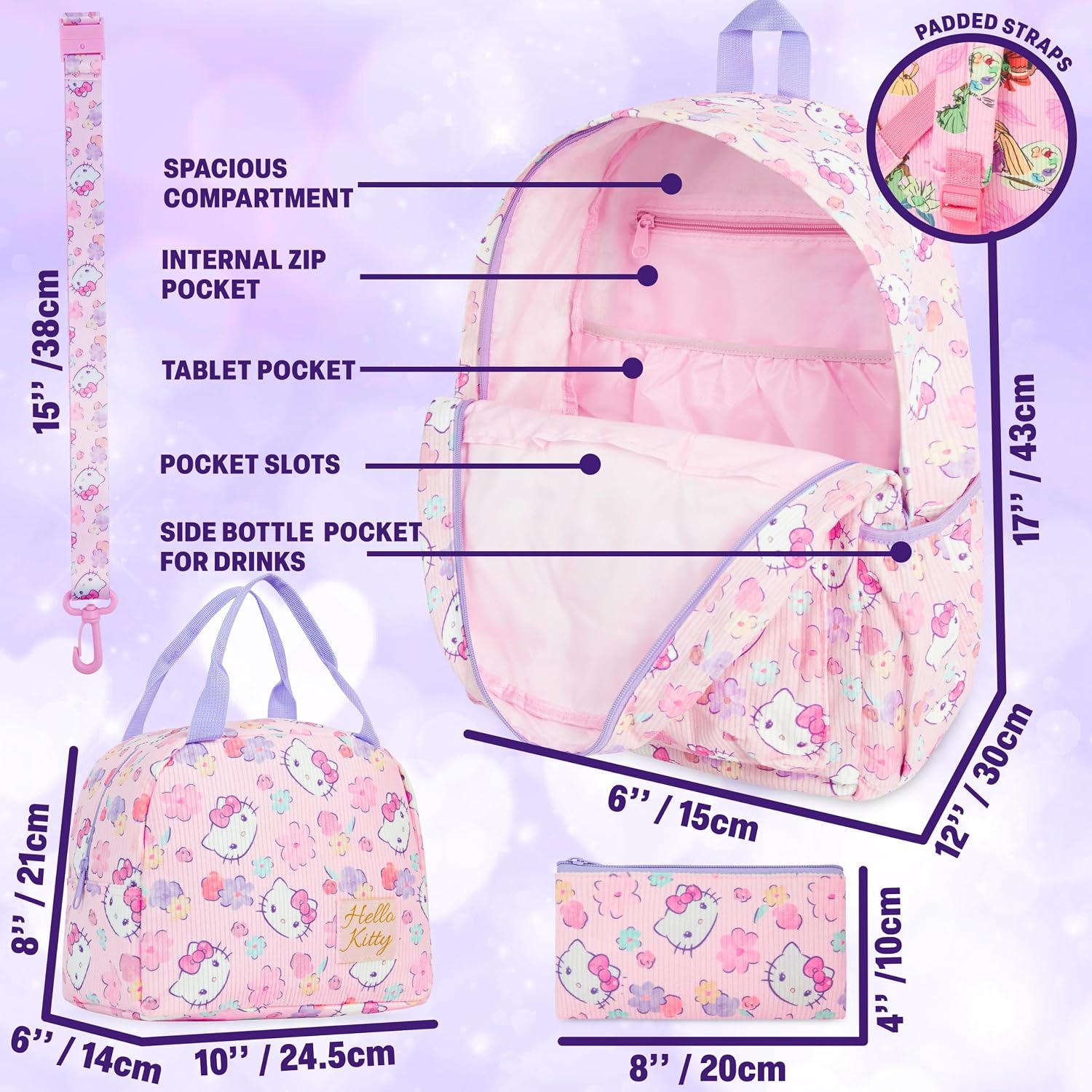 Get Trend Hello Kitty Girls Corduroy Backpack 4 Piece Set image 3