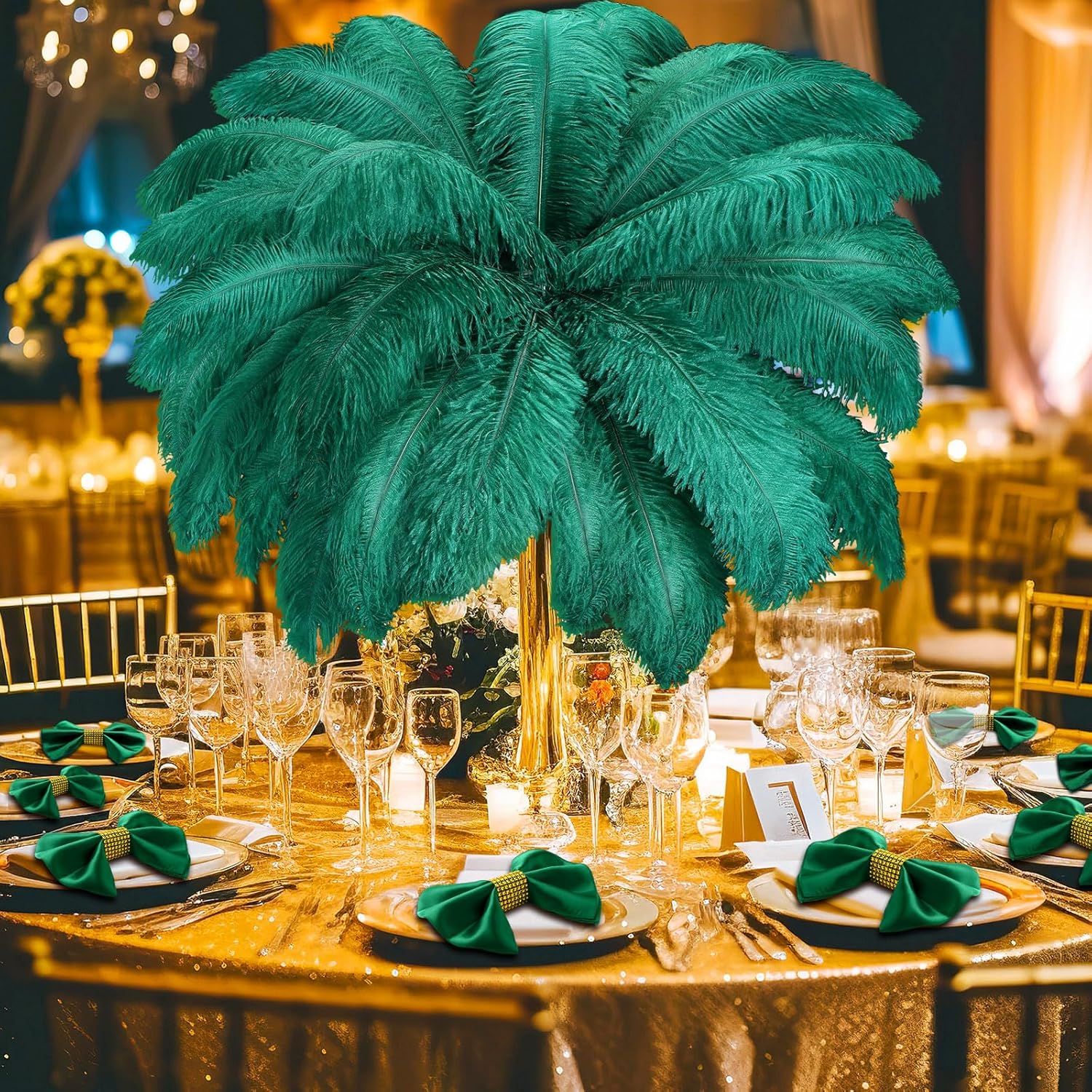 30 Pcs Large Natural Ostrich Feathers Bulk 16-18 Inch for Centerpieces for Wedding Party Centerpieces Home Decoration Flower Arrangement (Blackish Green)