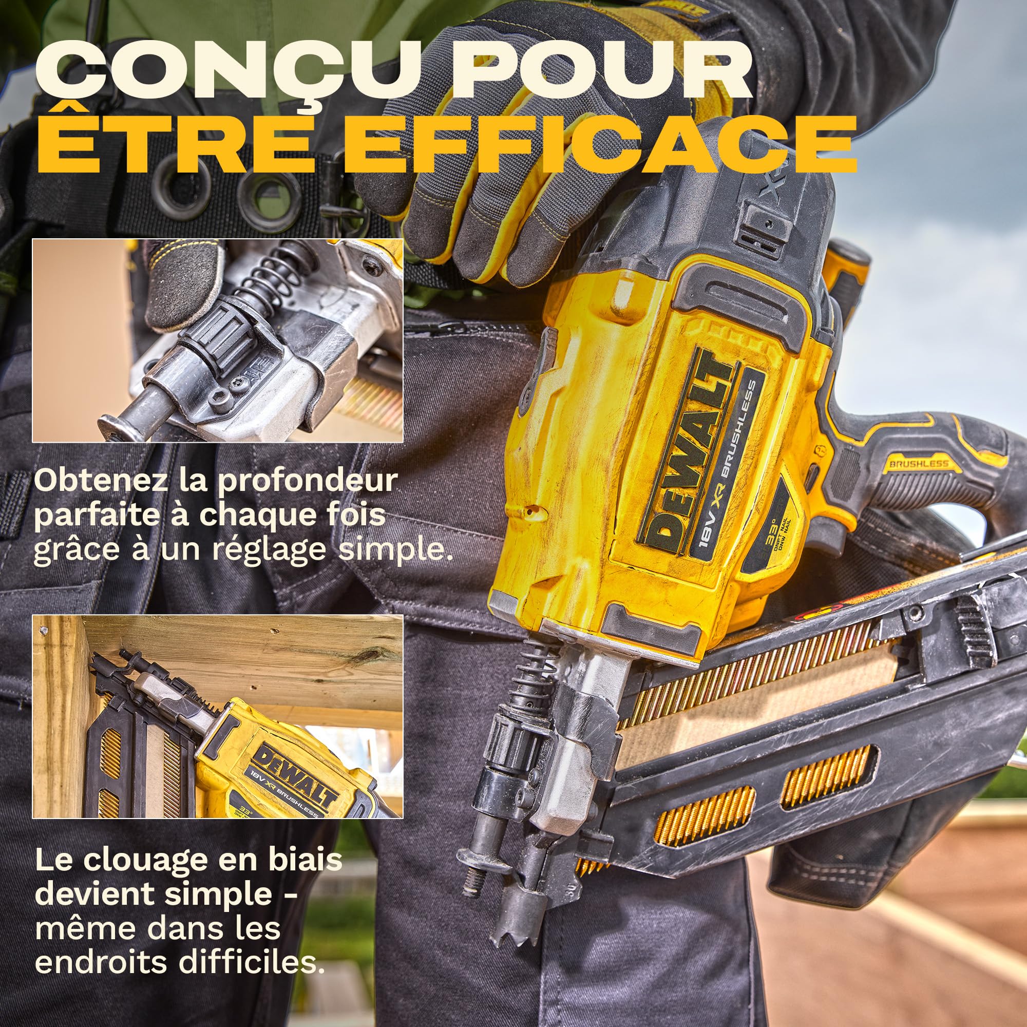 DEWALT 18V XR Cloueur de Charpente Brushless Nouvelle Génération, Outil seul, DCN950N-XJ