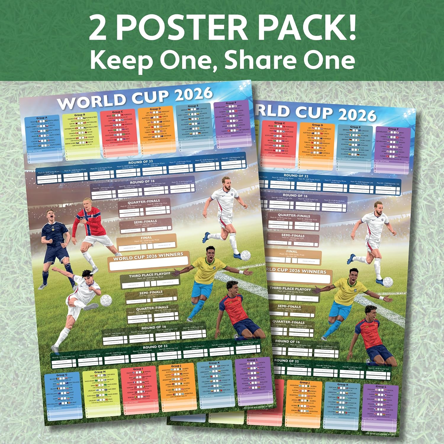 World cup wall chart 2026. World Cup Chart. UK Timings. A2 Poster Twin Pack. Includes details for every game with space to write results. Designed and printed in the Uk - View 8
