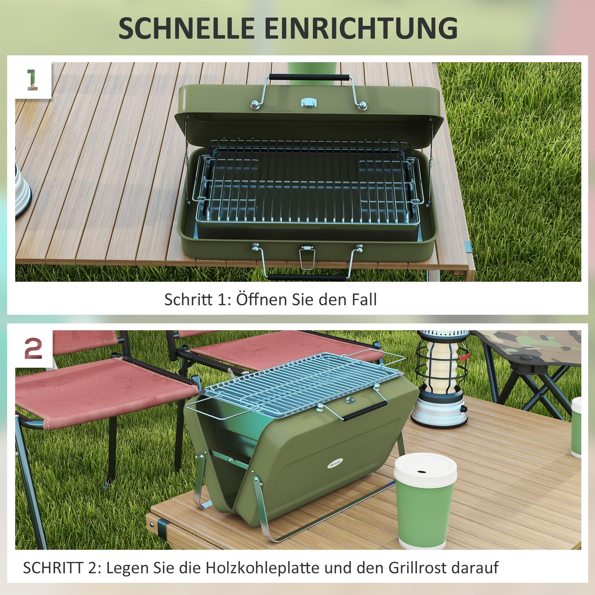 Outsunny Grill stołowy węglowy z misą na węgiel Zielony 47x30x28 cm