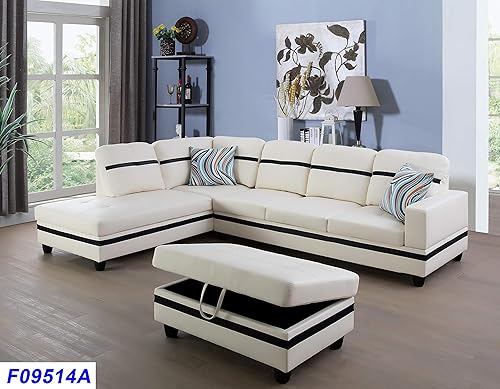 Miniatura 54 de Sofá modular contemporáneo con diván y otomana de almacenamiento, 3 piezas en forma de L, tapicería de piel sintética, cojines de espuma Jengibre