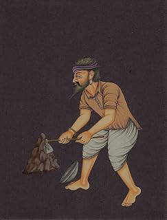 Indian Rajasthani Miniature Portrait Painting Handmade Laborer Folk Ethnic Art