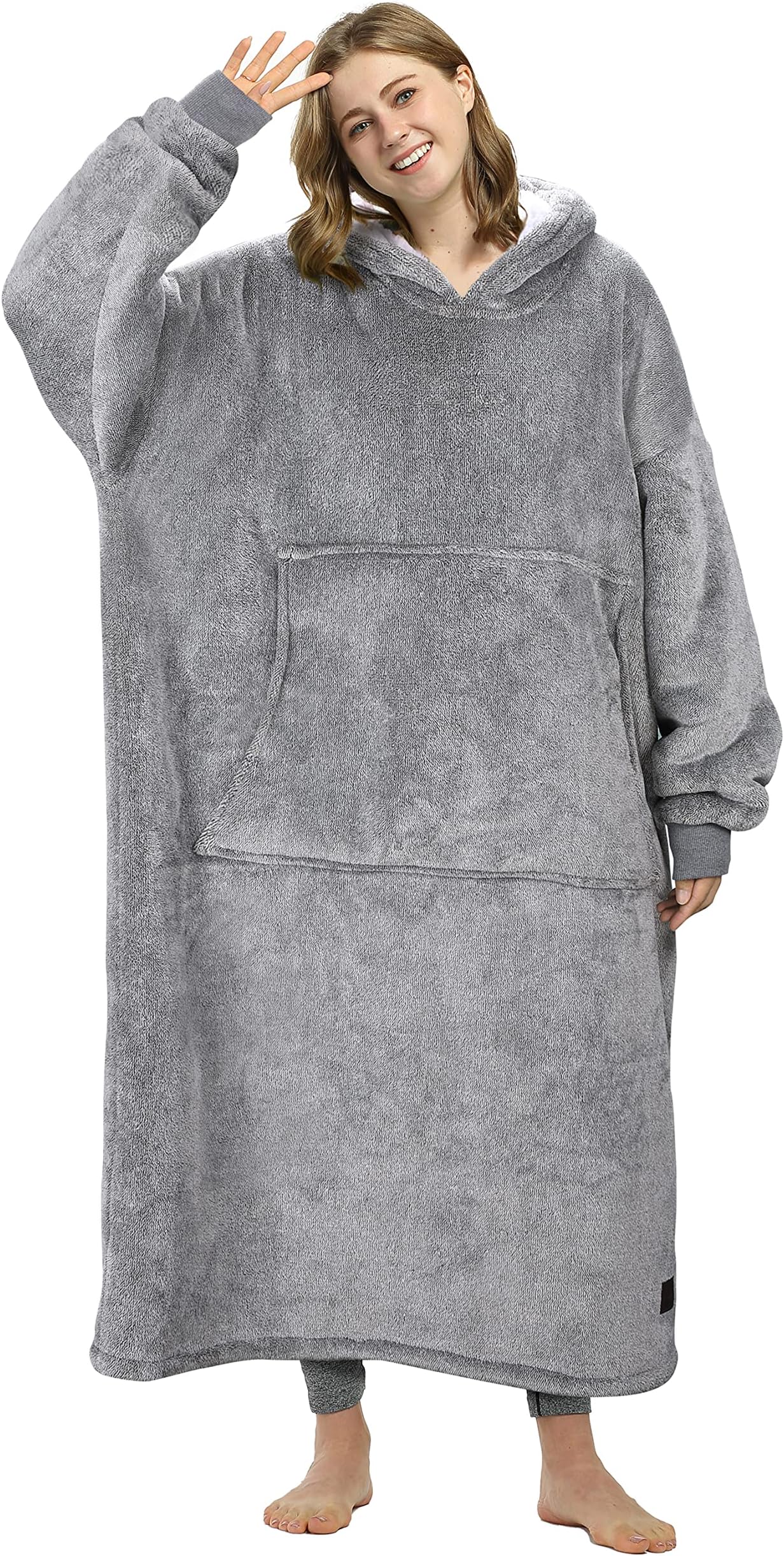 Oversized Hoodie Blanket, Warm Gifts for Women, Cosy Sherpa Sweatshirt, Soft Wearable Fleece Blanket, Giant Hoody Sweater with Front Pocket Adults Men Friends