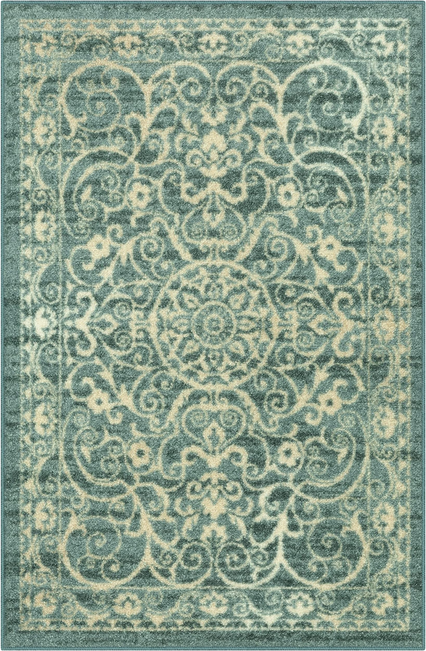 Maples Rugs Pelham Vintage Medallion Area Rugs - Made in USA - Washable, Non-Slip, Low Profile Indoor Rug for Entryway, Foyer, Kitchen, and Bathroom, 2'6 x 3'10, Light Spa