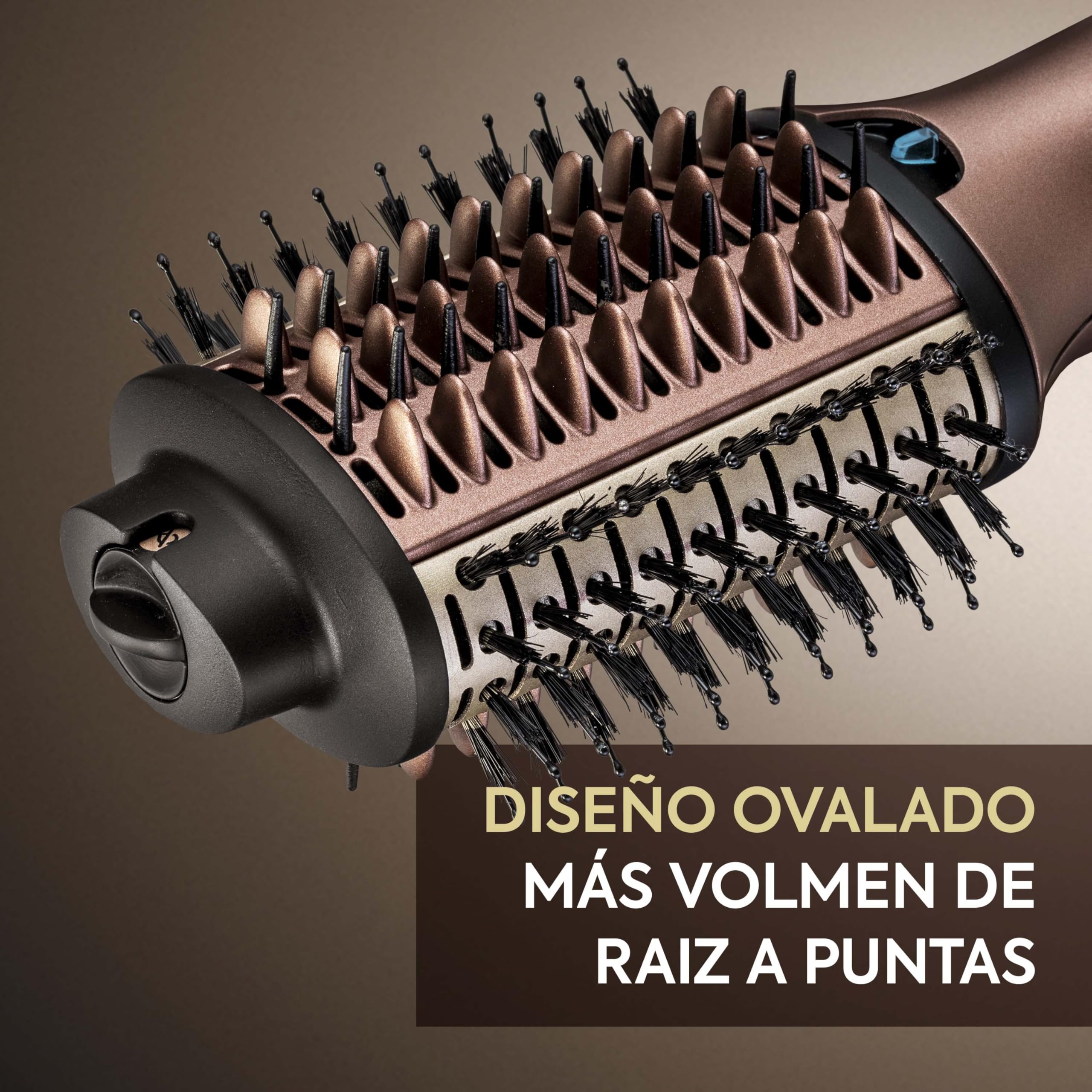 BaByliss Cepillo de Aire Air Power Volume 2 en 1 Secador de Pelo y Styler – Modo Húmedo y Seco, Cepillo Secador Moldeador, 3 ajustes de temperatura, Iónico, Cerámico, Dorado, AS95E