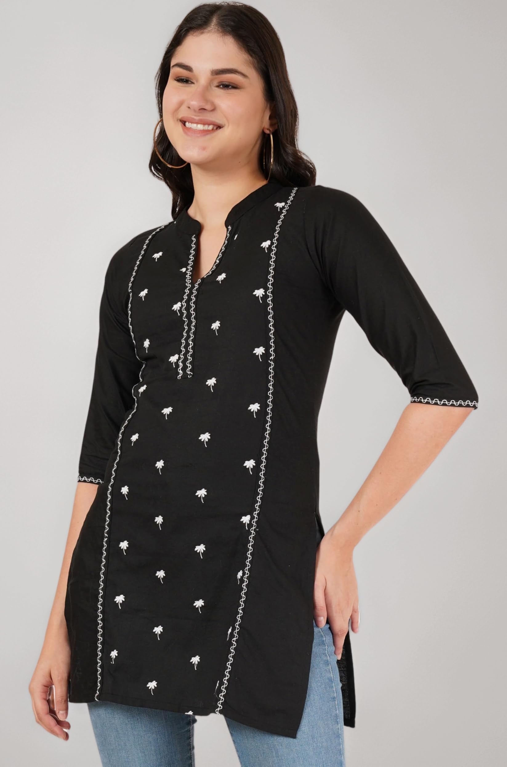 Brownverse Women's Pure Cotton Embroidered Short Kurti