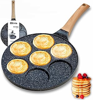 IPEA Poêle à Crêpes Pancake 7 Trous - Anti-adhésive pour induction et Gaz - en Aluminium pour Omelette, Crêpes, Oeufs, Hamburgers - de Cuisine - Poignée Super Comfort - 29 x 26 cm