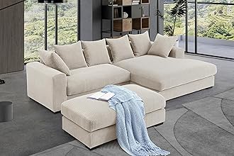 WILLIAMSPACE 109.75" Sectional Sofa Couch with Removable Ottoman, Modern Luxury Upholstered L-Shaped Sofa with Large Chaise Lounge, Comfy 4-Seat Couch with 6 Pillows for Living Room (Beige)