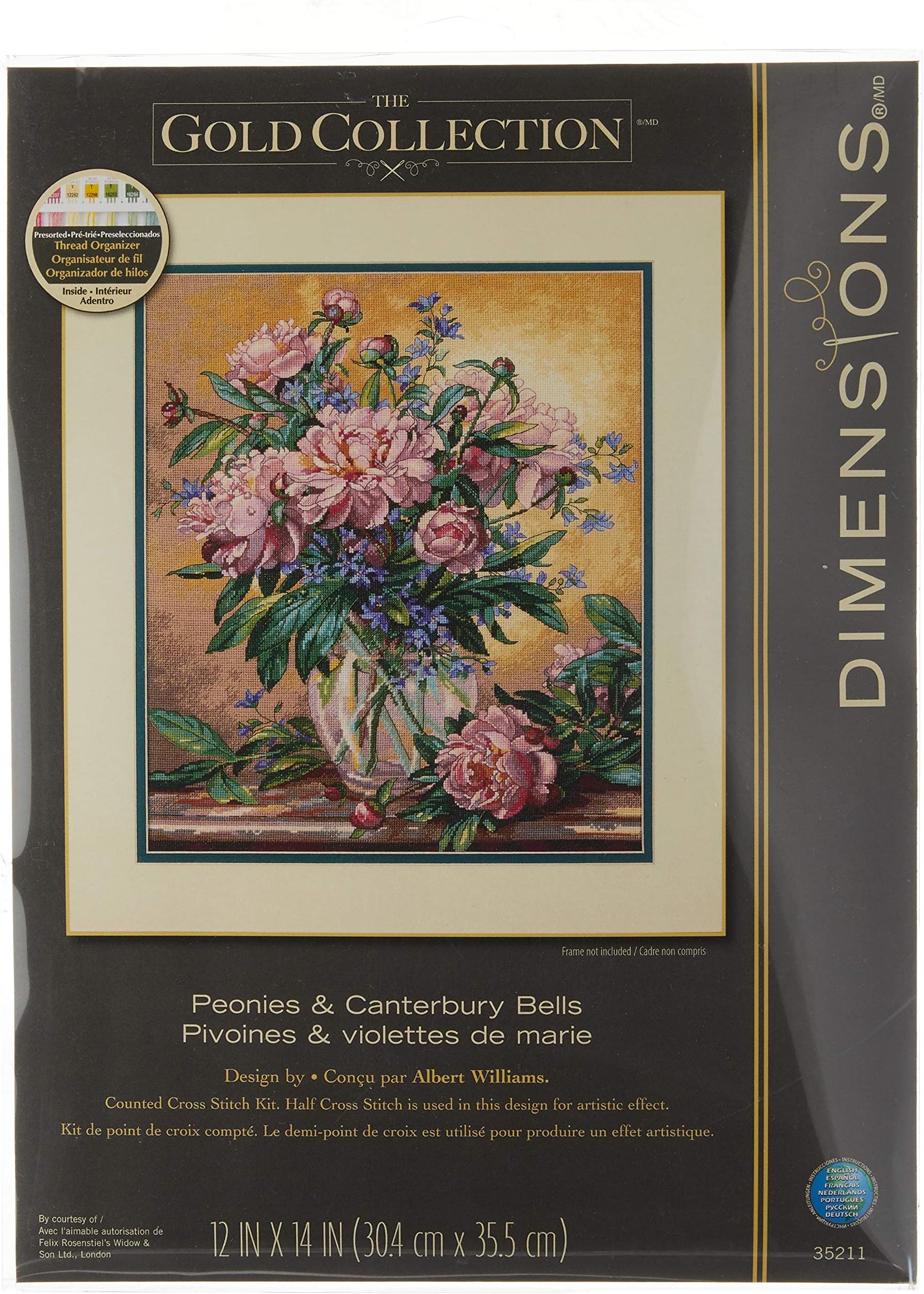 Dimensions Gold Collection Counted Cross Stitch Kit, Floral Vase, 18 Count Ivory Aida, 12'' X 14''