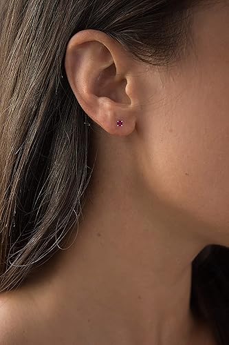 Miniatura 3 de Aretes tipo dormilona con engarce de garras de auténticas piedras preciosas redondas de 4 mm (0.157 pulgadas) de diámetro, en oro amarillo, blanco o