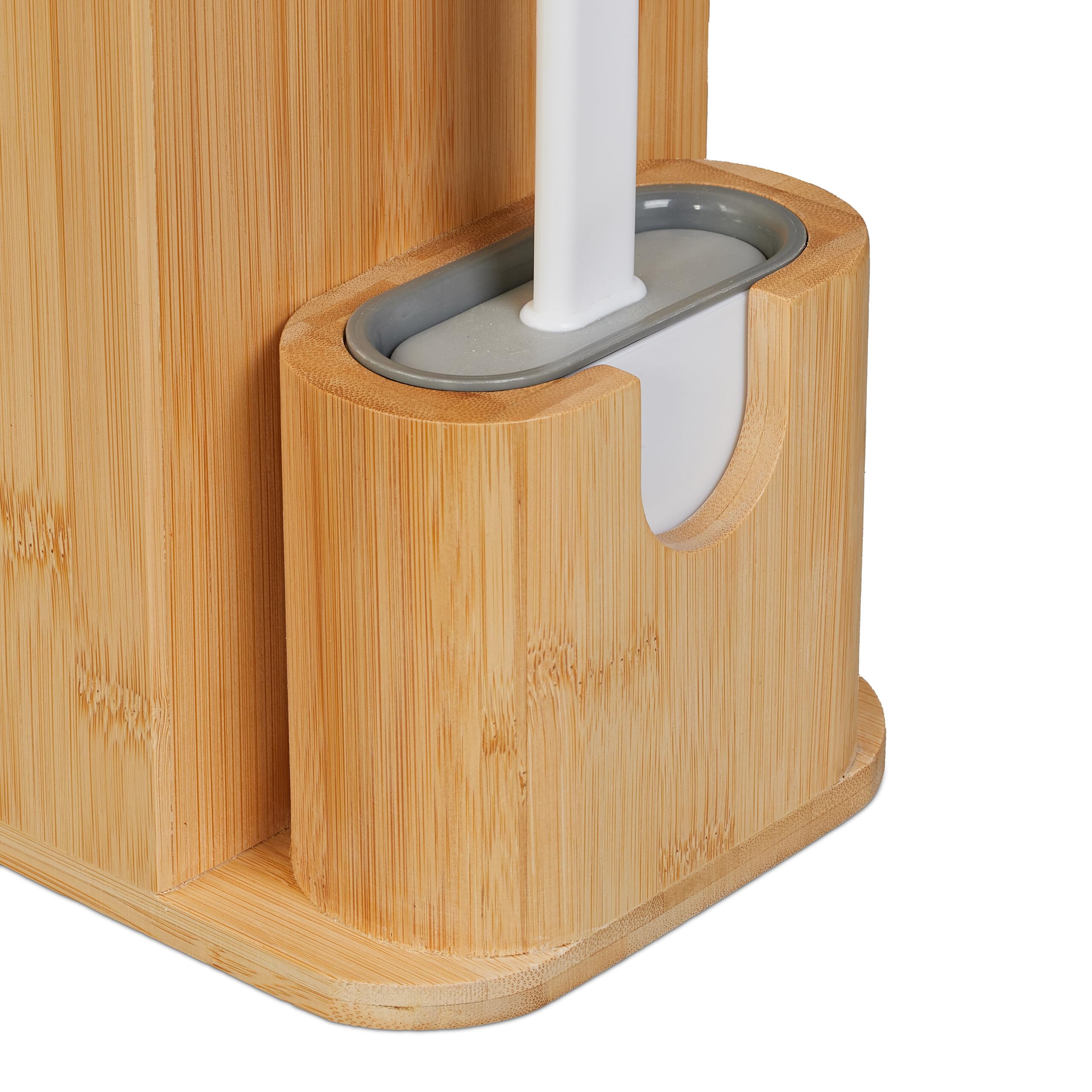 Relaxdays Zestaw do WC z bambusa, wys. x gł.: 72,5 x 26 x 15 cm, wolnostojąca, szczotka do WC z uchwytem na szczotkę, naturalna/biała