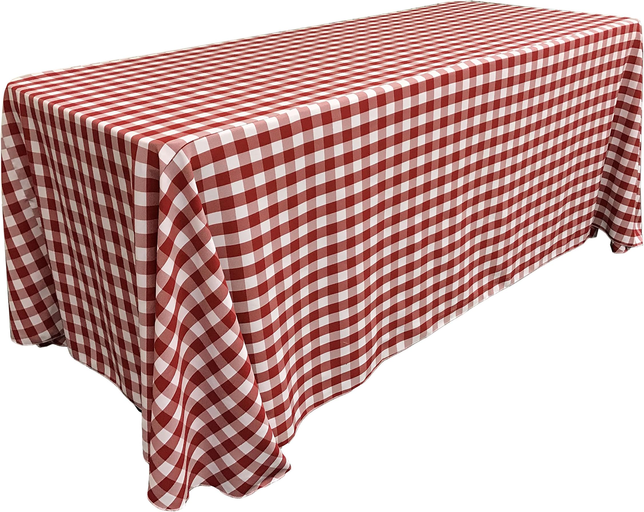 LA Linen Poly Checkered Rectangular Tablecloth, 90 by 132-Inch, Red/White