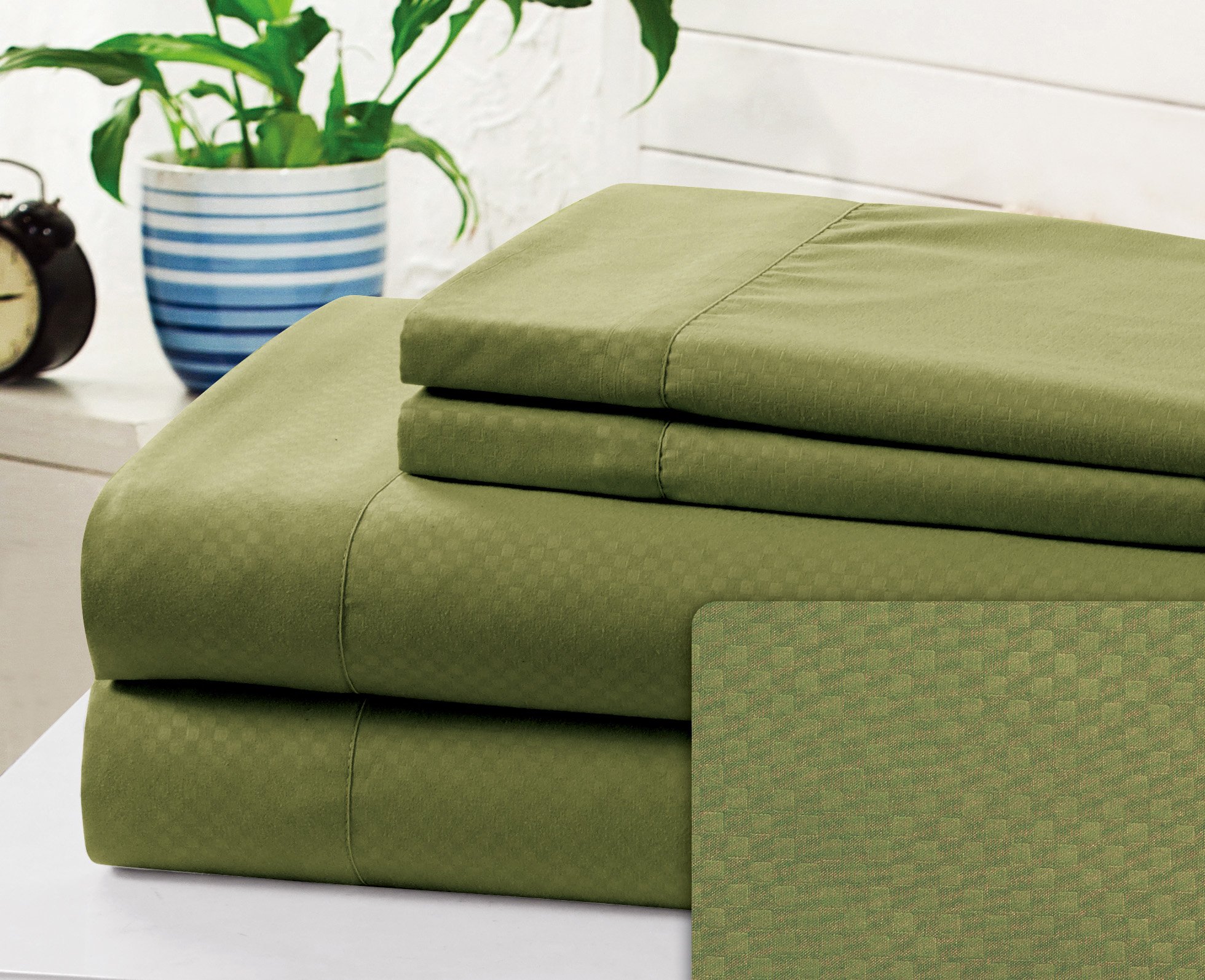 Imperial Collection Twin Microfiber Micro Check Sheet Set Sage