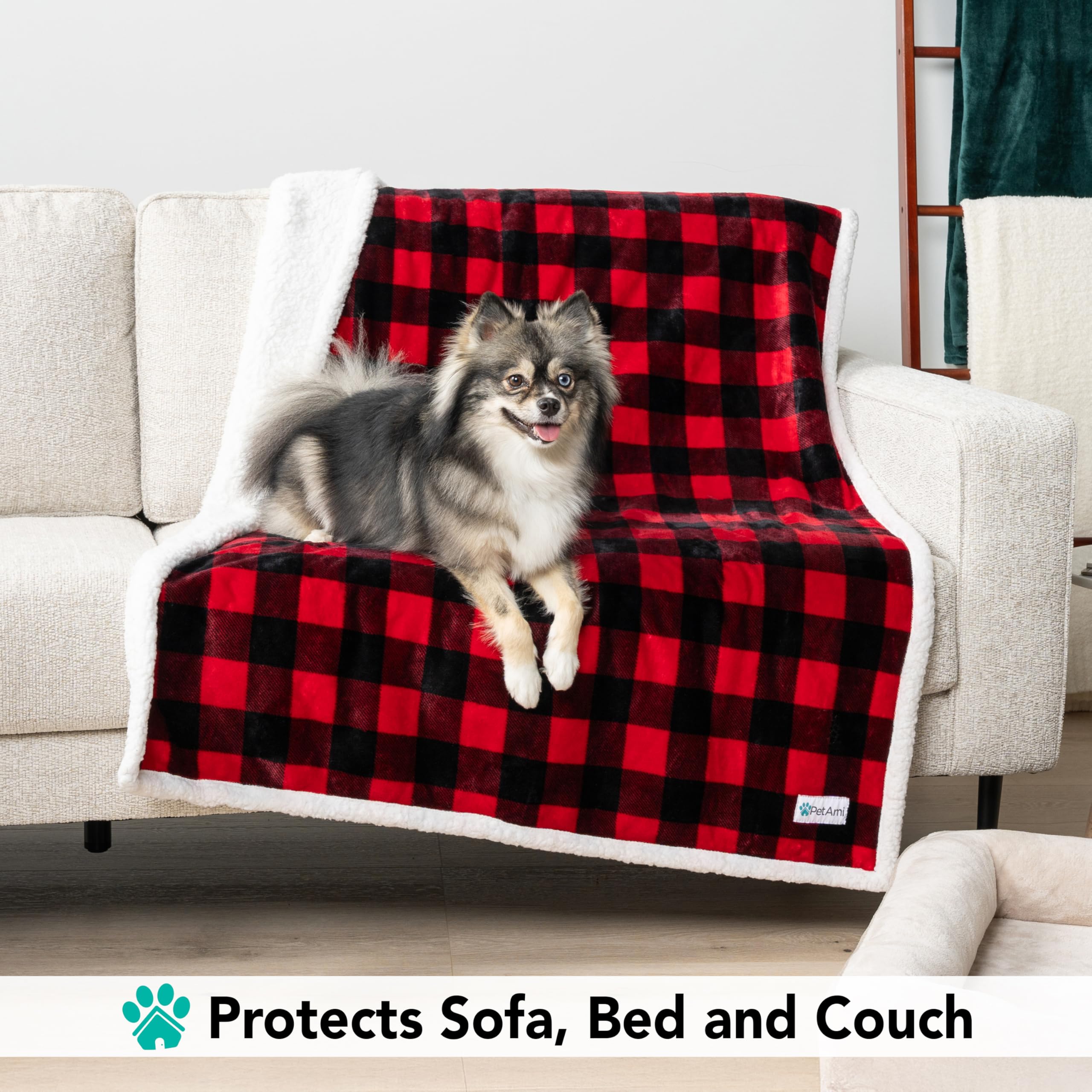 PetAmi Extra Large Dog Blanket - 60x80 Inch Reversible Fleece & Sherpa Throw For Furniture Protection
