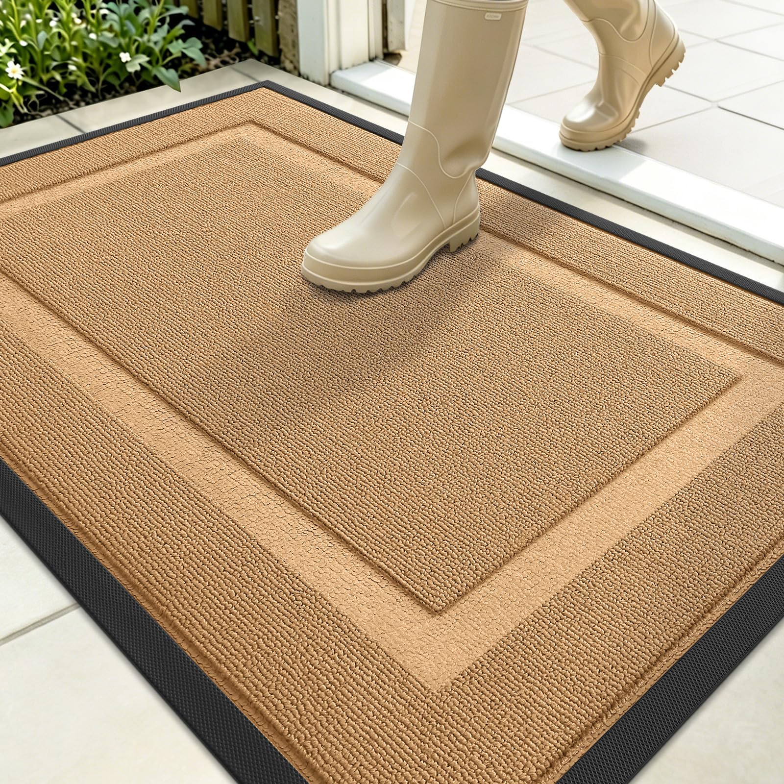 OLANLY Front Door Mat Outside 35x23, All-Season Heavy-Duty Rubber Doormat | Butter Yellow, Absorbent, Stain and Fade Resistant, Non-Slip Backing, Low-Profile Indoor Outdoor Floor Mat for Entryway