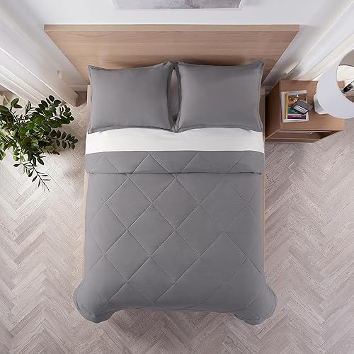 Miniatura 39 de Serta Juego de edredón completo reversible de 7 piezas con sábanas y funda de almohada para todas las estaciones, matrimonial, microchip