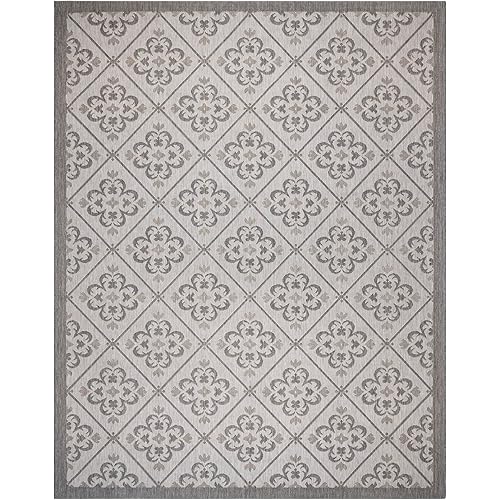 Gertmenian Indoor/Outdoor Flatweave Area Rug - 9x13 Extra Large, Stain & UV Resistant, Ideal for Deck, Patio, Poolside, Mudroom - Bran Striped Ash, Steel, 24870