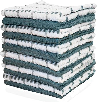 Pikanty Kitchen Dish Towels, 12 Pack - 100 Percent Cotton Dobby Weave Tea Towels, 15 x 25 Inches, Absorbent and Low Lint for Drying Dishes, Hand Drying, Wiping Counters, Machine Washable