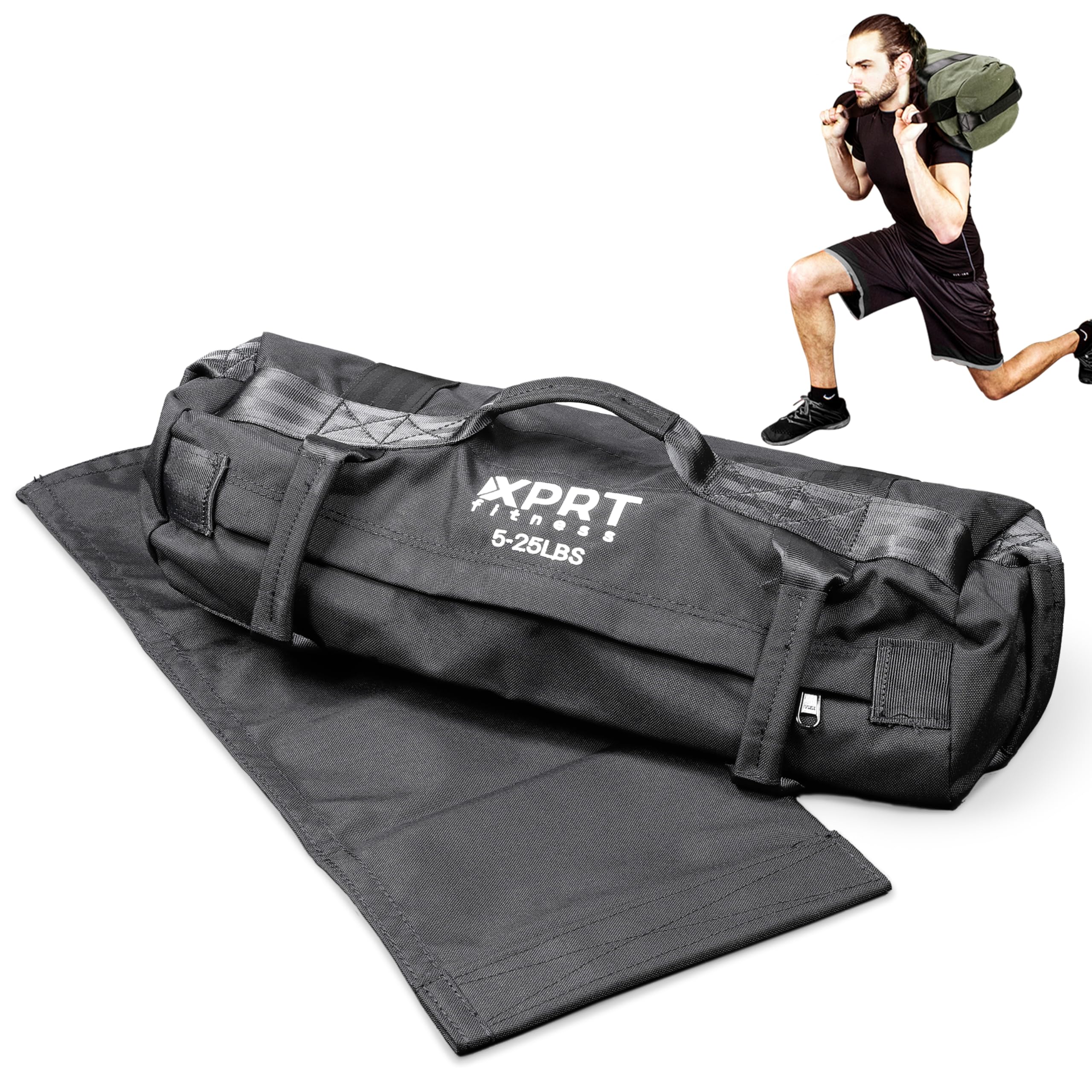 XPRT Fitness Workout Sandbag for Heavy Duty Workout Cross Training 7 Multi-positional Handles - Color Army Green/Black/Camo