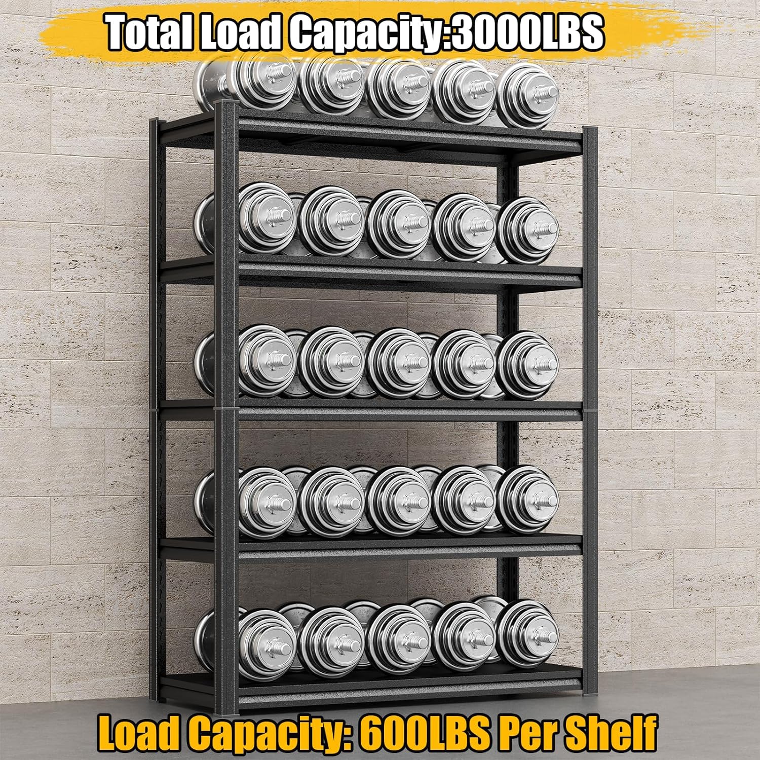 72"H-40"W Garage Shelving Heavy Duty 3000LBS Storage Shelves Adjustable Metal Shelve 5 tier shelving Unit Metal Storage Rack for Basement, Warehouse, Pantry, Closet, Kitchen, 72"H×39.4"W×13.8"D, Black
