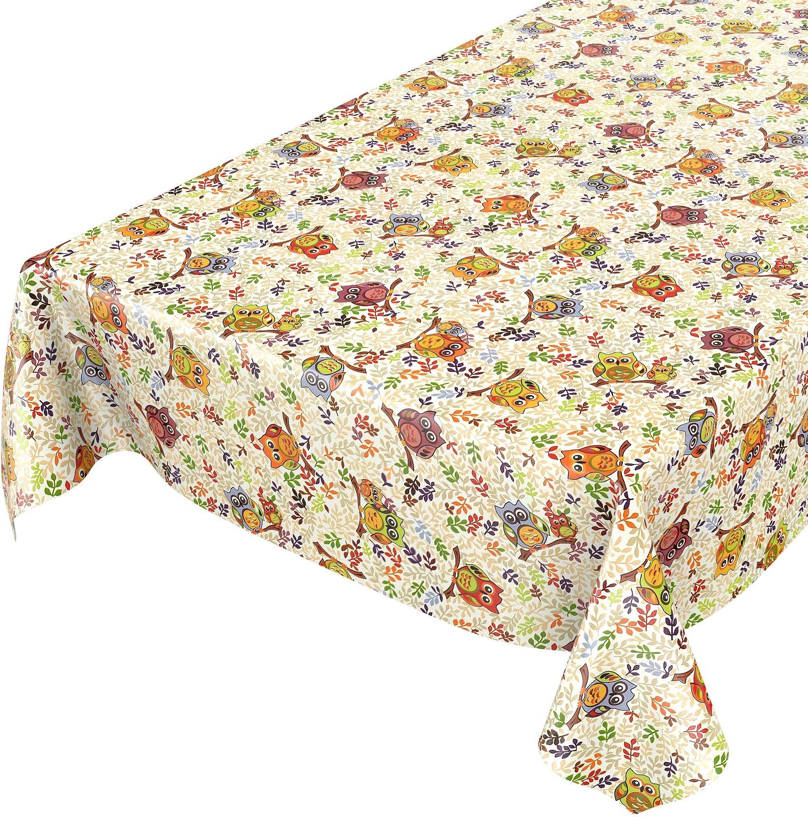 Oilcloth, tablecloth with owl pattern, colourful, various sizes available, Plastic, sättige, beständige Farben, 100 x 140cm