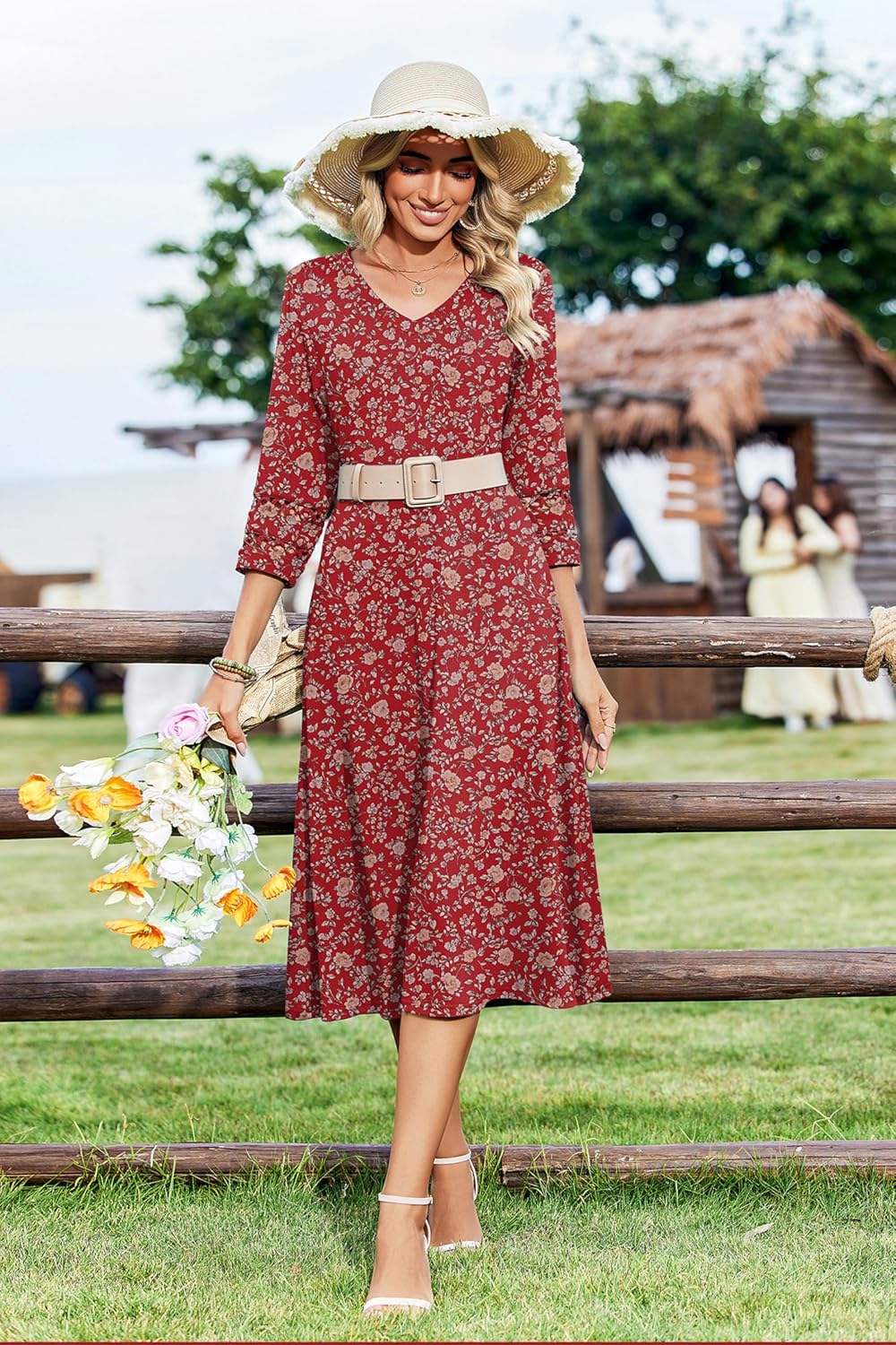 Zeagoo Women Casual Dress 3/4 Sleeve Casual Loose Midi Dress - Image 3