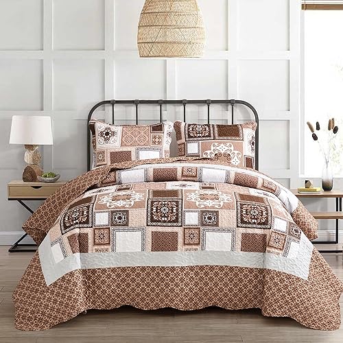 CHIXIN Colcha de gran tamaño tamaño King Juego de edredón con patrón geométrico Colchas de ropa de cama de retazos y estilo rural, reversible,