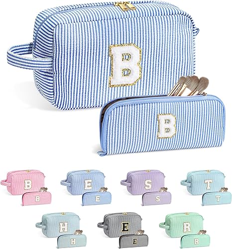 Miniatura 1 de YOOLIFE Bolsa de maquillaje rosa con iniciales grandes y bonitas, bolsa de maquillaje cosmética, idea de regalo personalizada para mujeres y