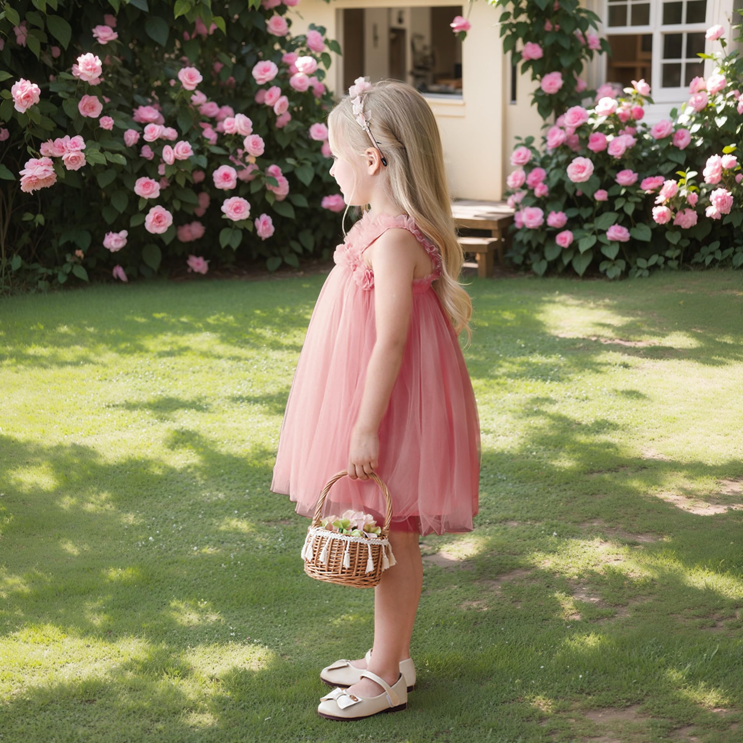 Miipat Bebés Niña Vestidos de Princesa de Tul Tutú para Niños Pequeño Vestido con Diadema de Flores para Fiesta de Cumpleaños Sesión de Fotos