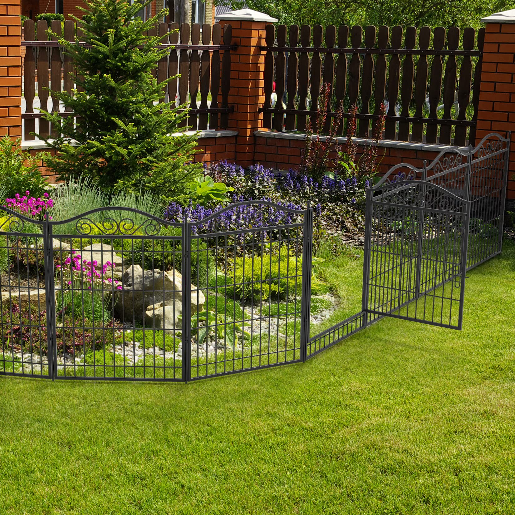 Parc Chien Intérieur XXL Modulable: Enclos Chien Extérieur en Médal Pliable avec Piquets de Fixation 8 Panneaux 80 x 63cm Noir