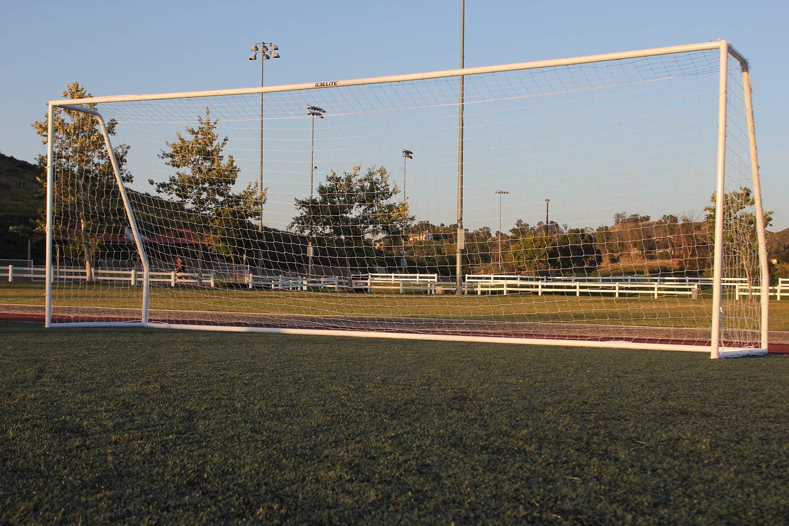 G3ELITE Pro 24x8 Regulation Soccer Goal, 3.5mm White Net, Portable, Strongest 2" Diameter Galvanized Steel Post Design, 8'x24'x2'x4½' League Size, Practice Training Aid