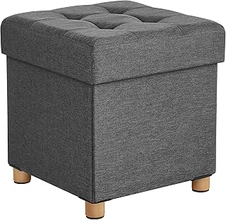 SONGMICS Tabouret de Rangement, Petit Pouf Pliable, 38 x 38 x 40 cm, Repose-Pieds Cubique avec Rangement, Charge jusqu'à 300 kg, pour Salon, Chambre, Dortoir, Gris Ardoise LSF14GYZ