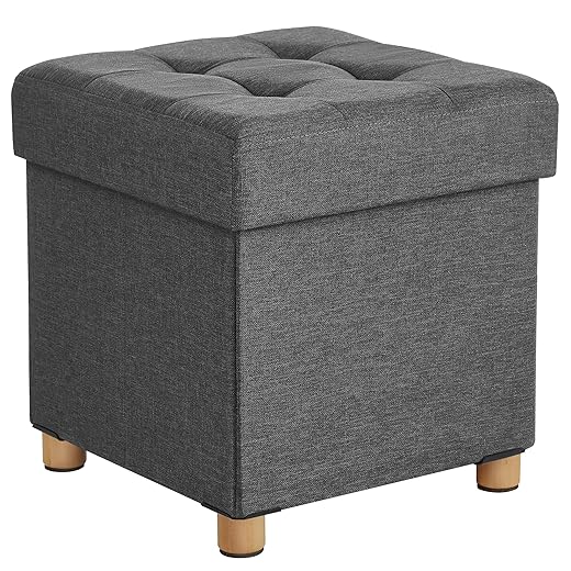 SONGMICS Tabouret de Rangement, Petit Pouf Pliable, 38 x 38 x 40 cm, Repose-Pieds Cubique avec Rangement, Charge jusqu'à 300 kg, pour Salon, Chambre, Dortoir, Gris Ardoise LSF14GYZ