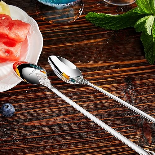 Miniatura 5 de KEAWELL Lujoso juego de cucharas de té helado de 9 pulgadas de largo, 4 piezas, diseño magnífico con acabado pulido de espejo excepcional, acero