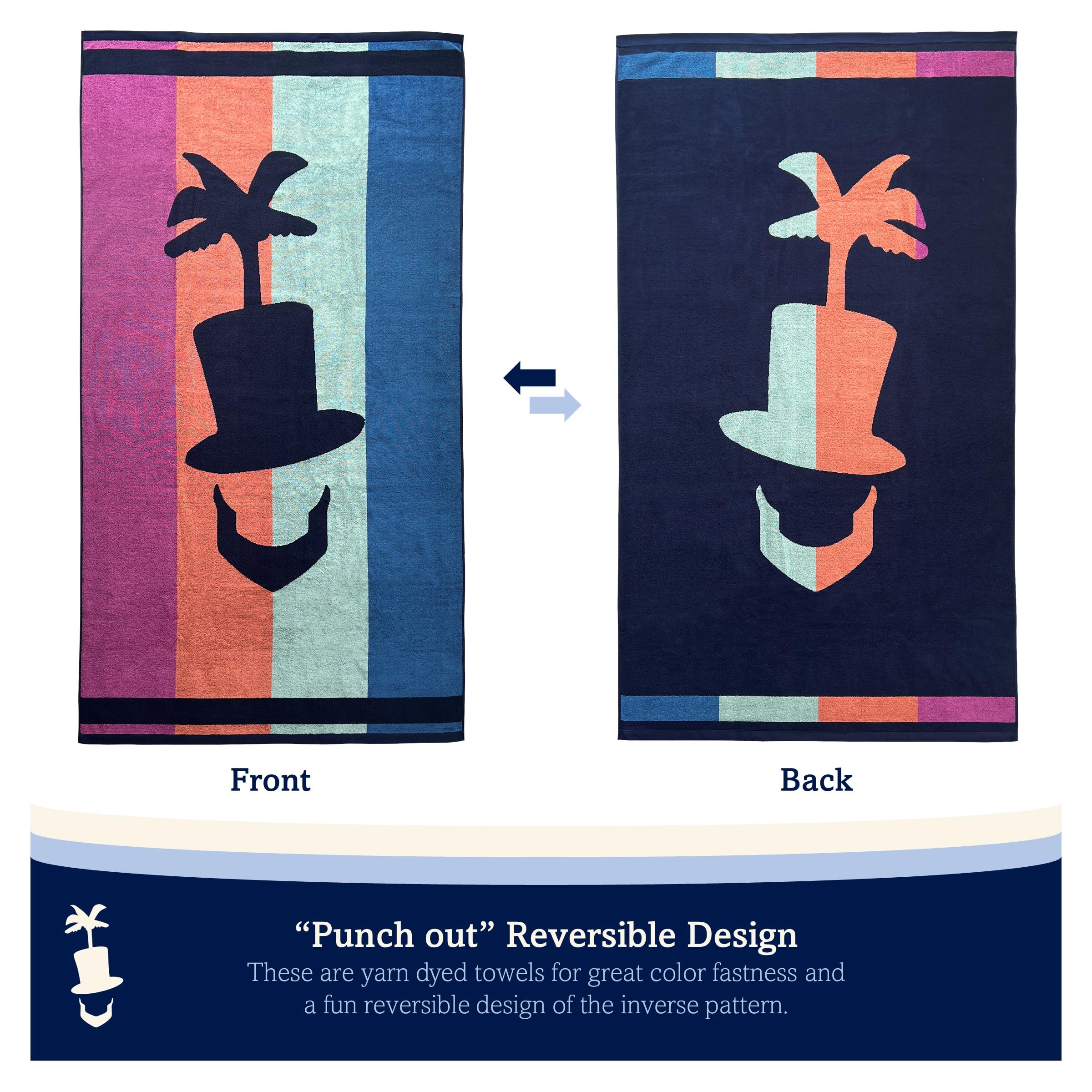 Lincoln & Palm Toalla de playa de rizo de gran tamaño, colores tropicales del atardecer, hilo teñido reversible, 70 x 40, 100% algodón egeo, 440 g/m², fabricada en Turquía, 1 pieza (rayas logo)